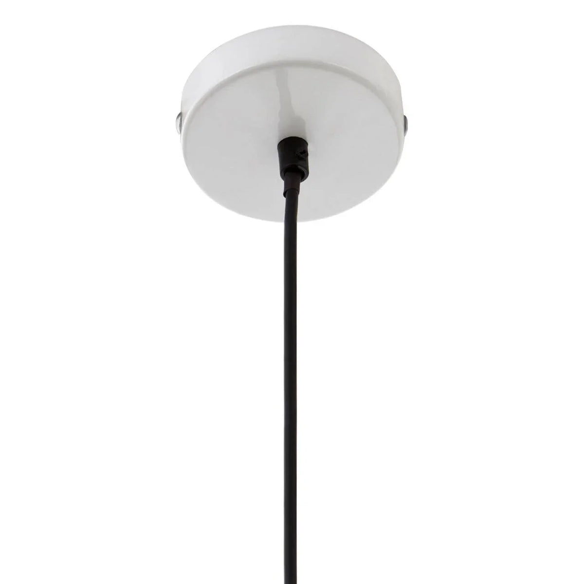 White ceiling rose with black pendant light cable and secure fitting detail