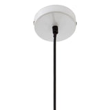White ceiling rose with black pendant light cable and secure fitting detail