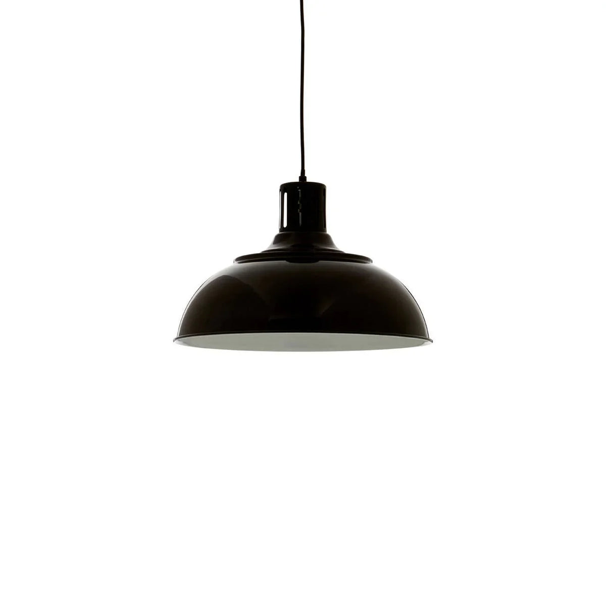 Black metal pendant ceiling light with dome shade and glossy finish