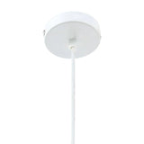 White pendant light ceiling rose with cable, close-up view of modern fixture mount