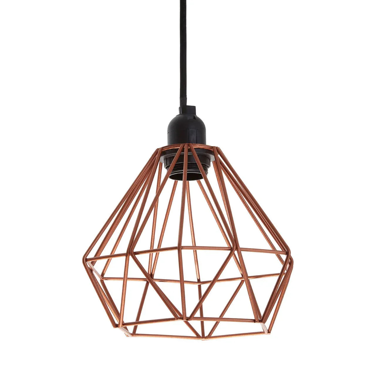 Copper wire geometric pendant light shade with black ceiling fitting