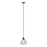 Geometric copper cage pendant light with black cable and ceiling fitting