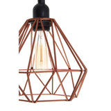 Copper geometric pendant light with exposed bulb and black fitting