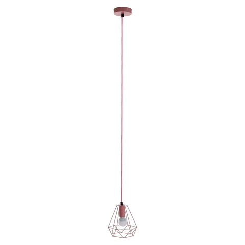 Rose gold geometric pendant ceiling light with exposed bulb and long cord