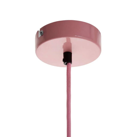 Pink ceiling light canopy with matching fabric cable and metal fixings