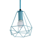 Blue geometric metal pendant ceiling light with exposed bulb