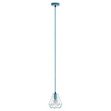 Modern pendant ceiling light with blue cable and geometric wire metal shade