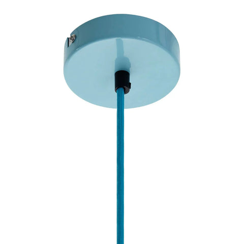 Blue ceiling pendant light fitting with matching blue fabric cable