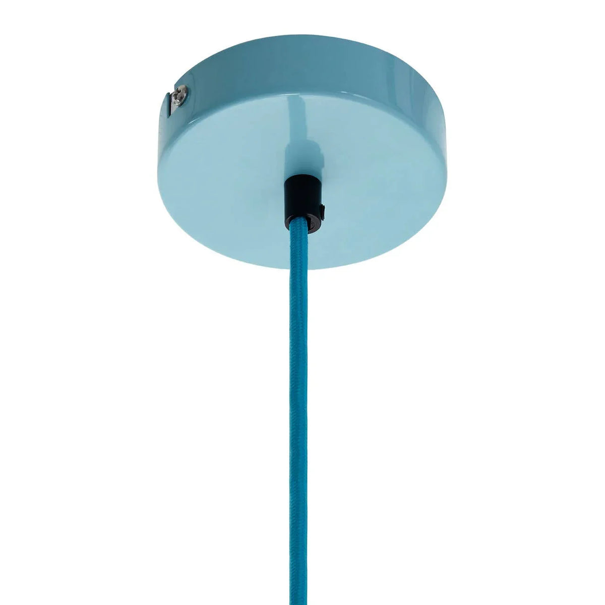 Blue ceiling pendant light fitting with matching blue fabric cable