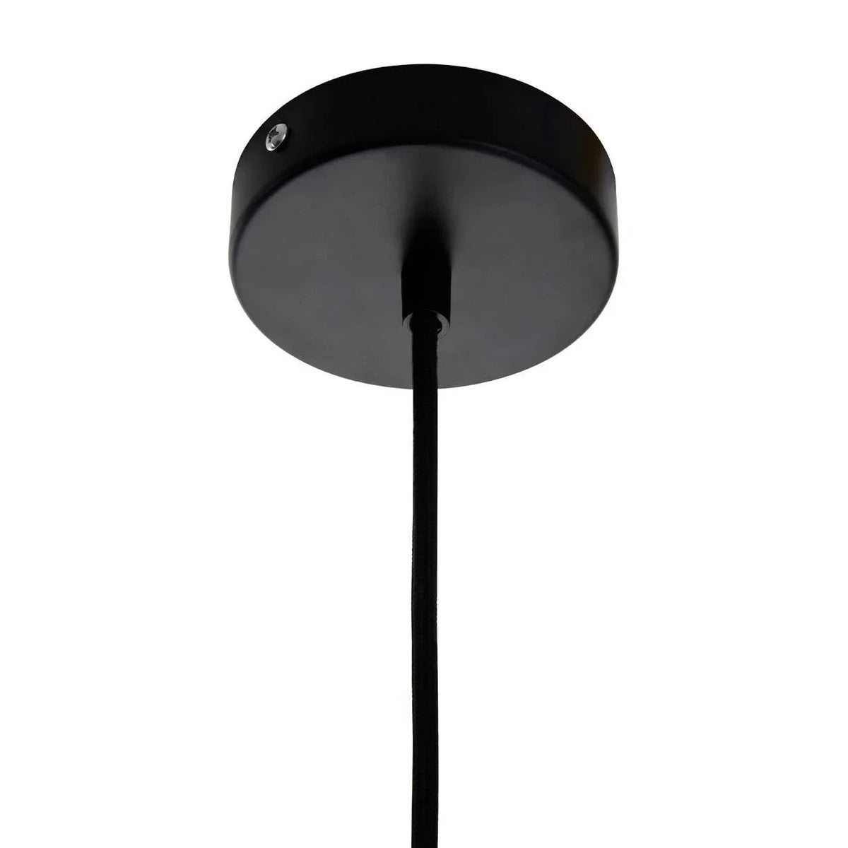 Black pendant light ceiling rose with exposed cord and matte finish, close-up angle