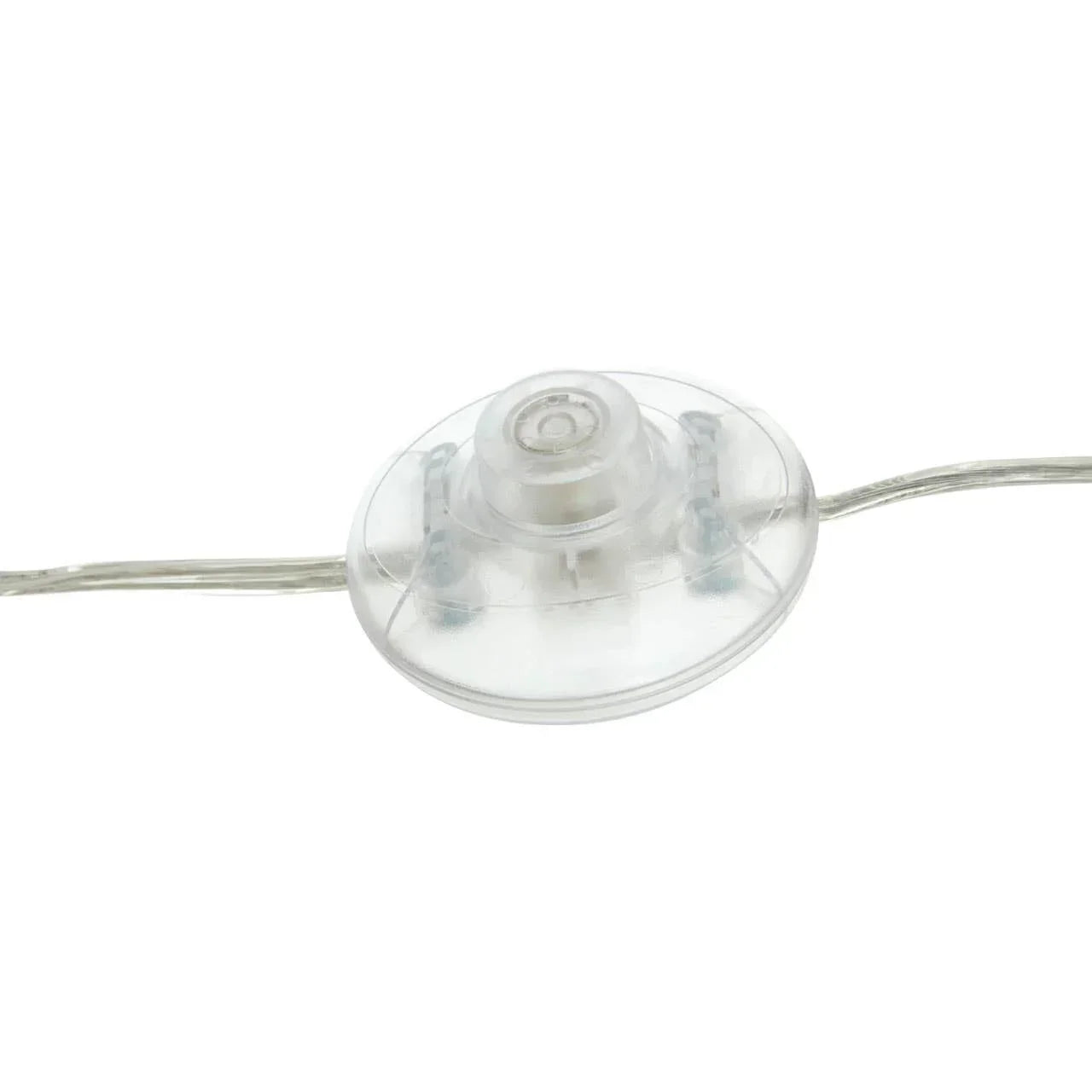 Clear inline switch for lamp cable, close up showing transparent plastic and wiring