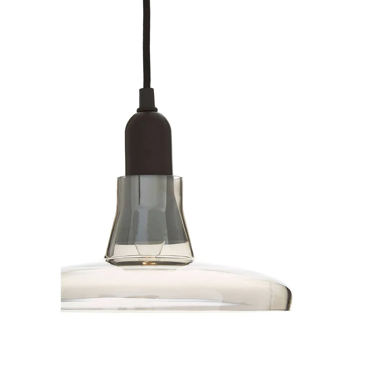 Smoked glass pendant light with black fitting, modern ceiling lighting design