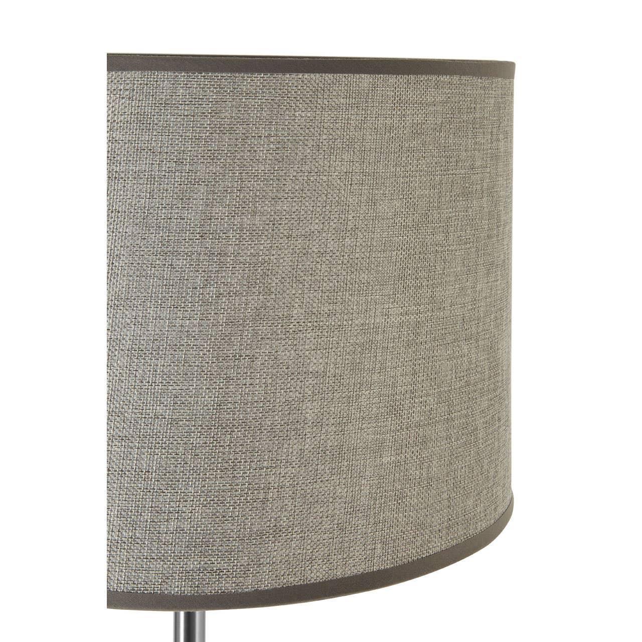 Textured grey fabric lampshade with metal base close up