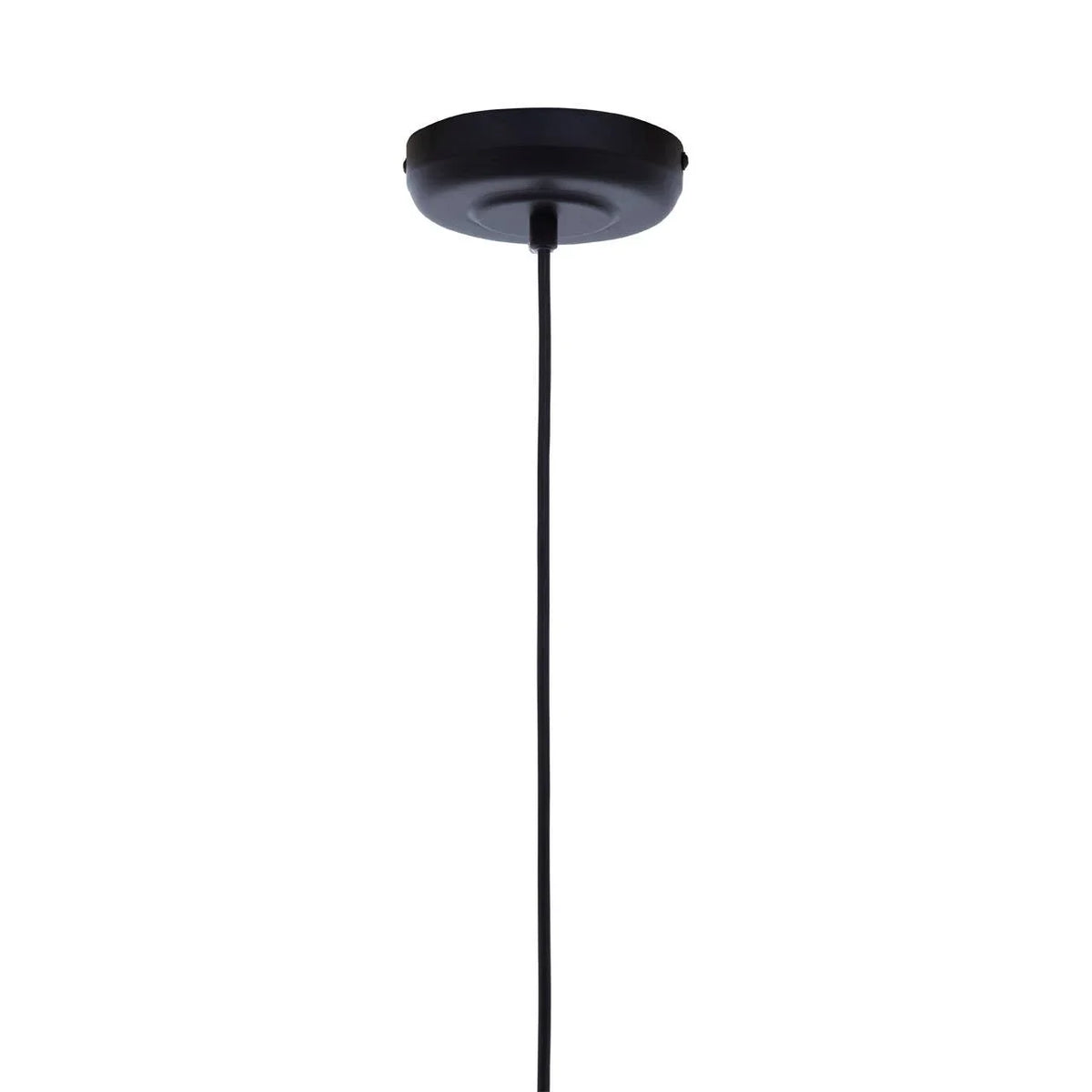 Black pendant light ceiling rose with cable, closeup against white background