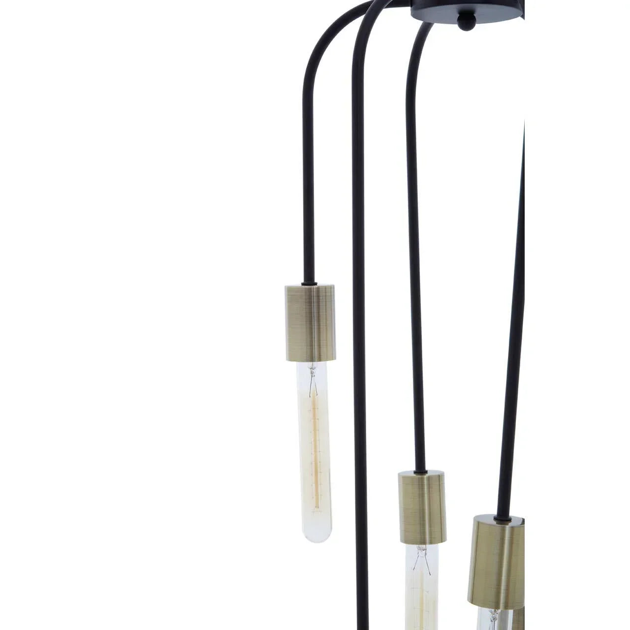 Modern black and brass pendant light with three exposed tube bulbs