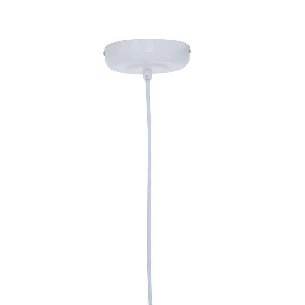 White ceiling rose with attached hanging light cable against plain background