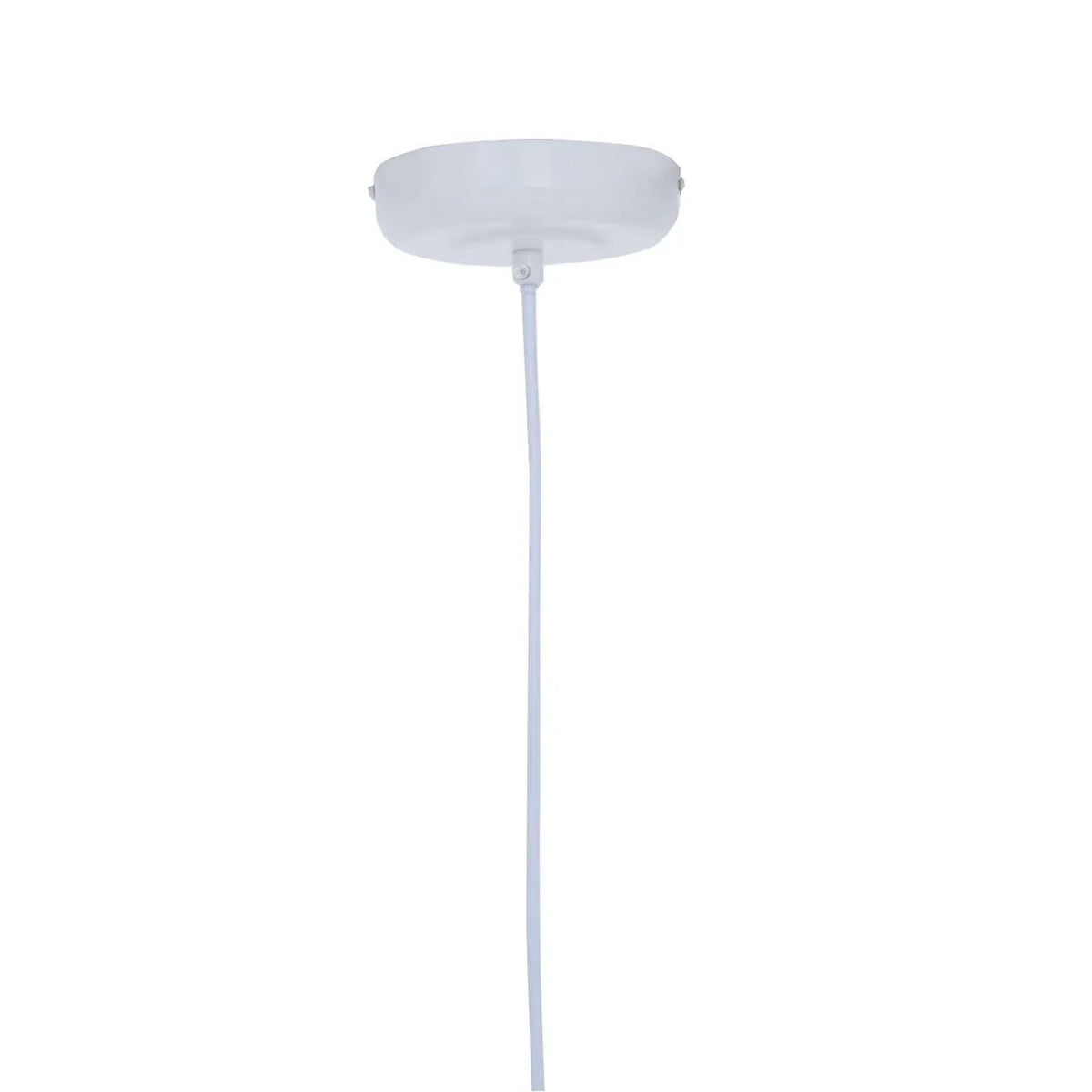 White ceiling rose with attached hanging light cable against plain background