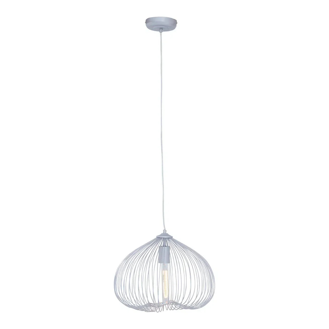 White wire pendant ceiling light with exposed bulb, modern lighting fixture
