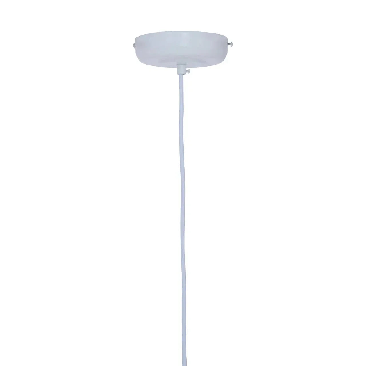 White ceiling pendant light fitting with cable on plain background