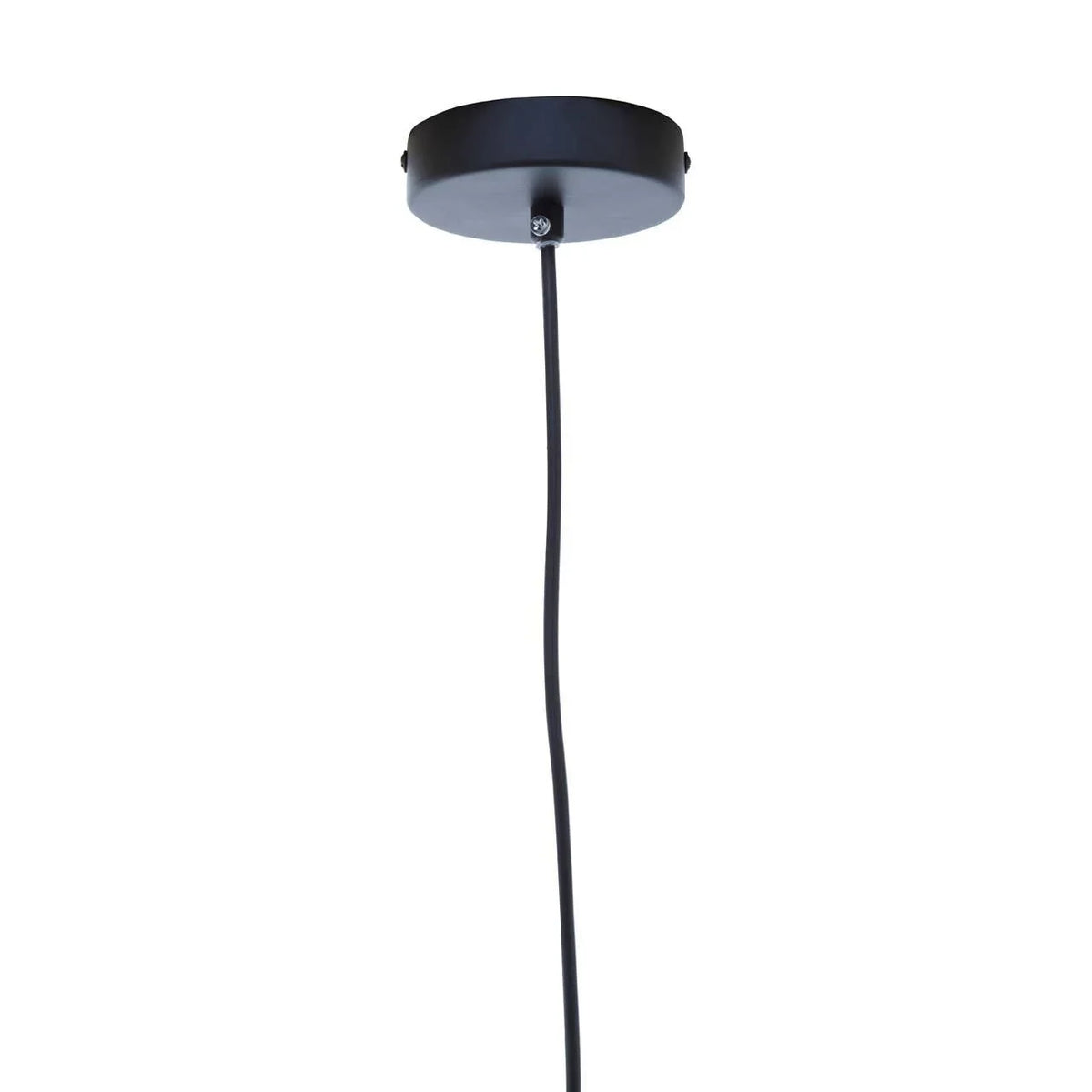 Black pendant light ceiling rose with cable, close-up against white background