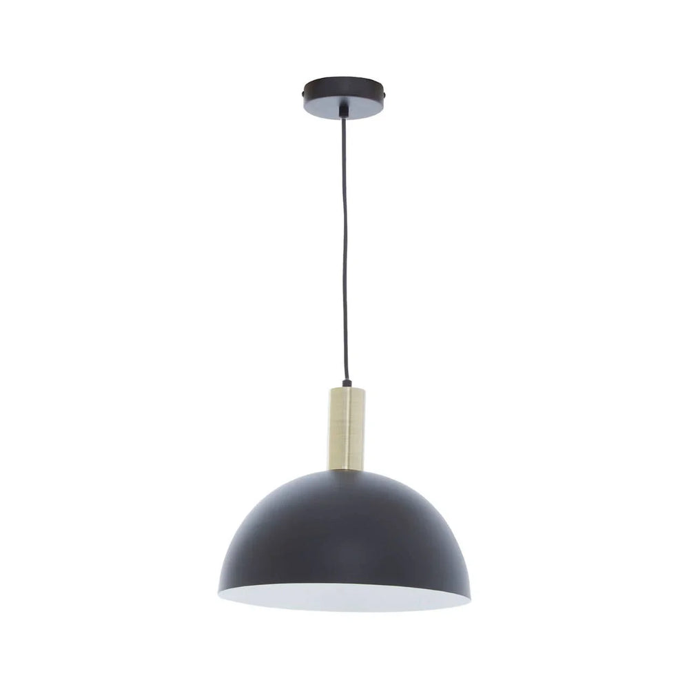 Black dome pendant light with gold detail and ceiling rose, modern lighting design
