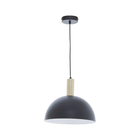 Black dome pendant light with gold detail and ceiling rose, modern lighting design