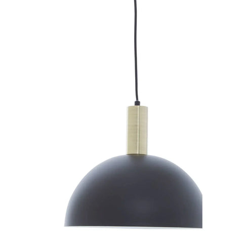 Black dome pendant light with brass fitting and black cord, modern ceiling lighting
