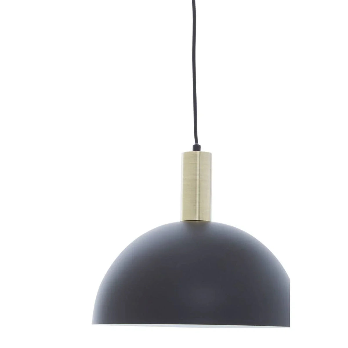 Black dome pendant light with brass fitting and black cord, modern ceiling lighting