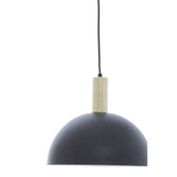 Black dome pendant light with brass fitting and black cord, modern ceiling lighting
