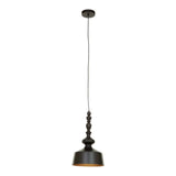 Black metal pendant light with turned stem design and round ceiling rose