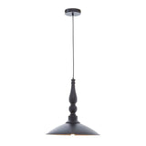 Black metal pendant ceiling light with turned stem and wide dome shade