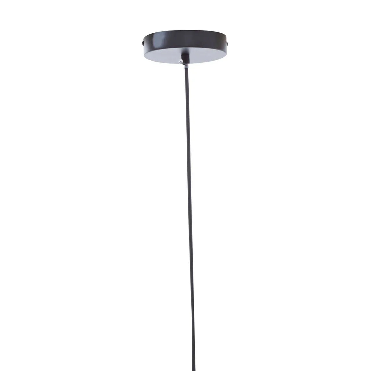 Black ceiling light canopy with cord, close-up of pendant lighting fixture mount