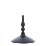 Black metal pendant ceiling light with turned stem and wide dome shade