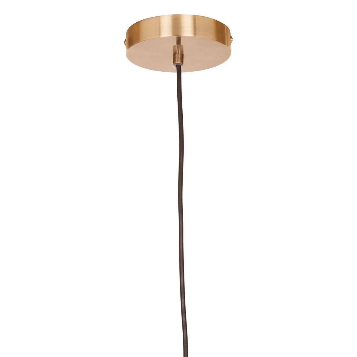 Brushed brass ceiling rose with black pendant light cable for modern lighting installation