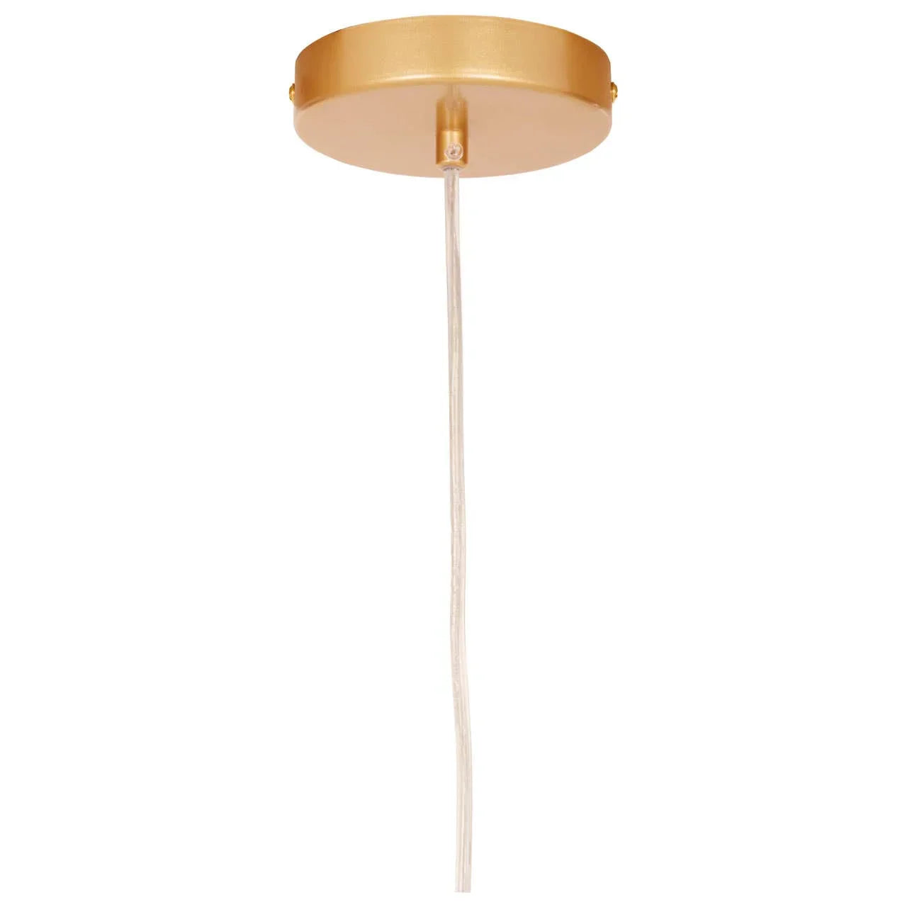 Gold ceiling rose with hanging pendant light cord against white background