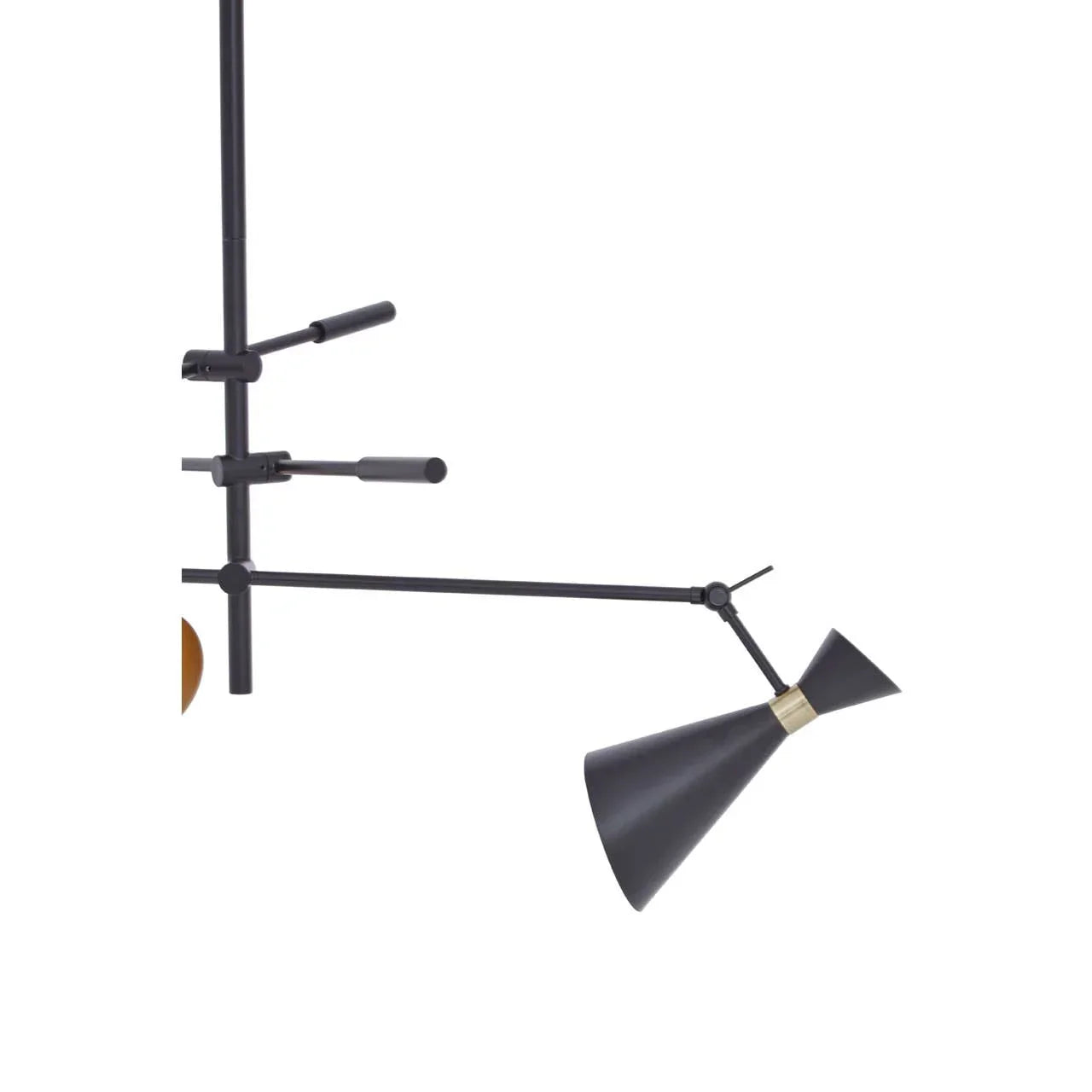 Black metal adjustable wall lamp with brass accent and cone shade