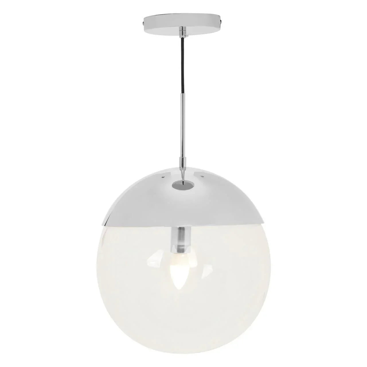 Modern glass globe pendant light with chrome finish and ceiling mount