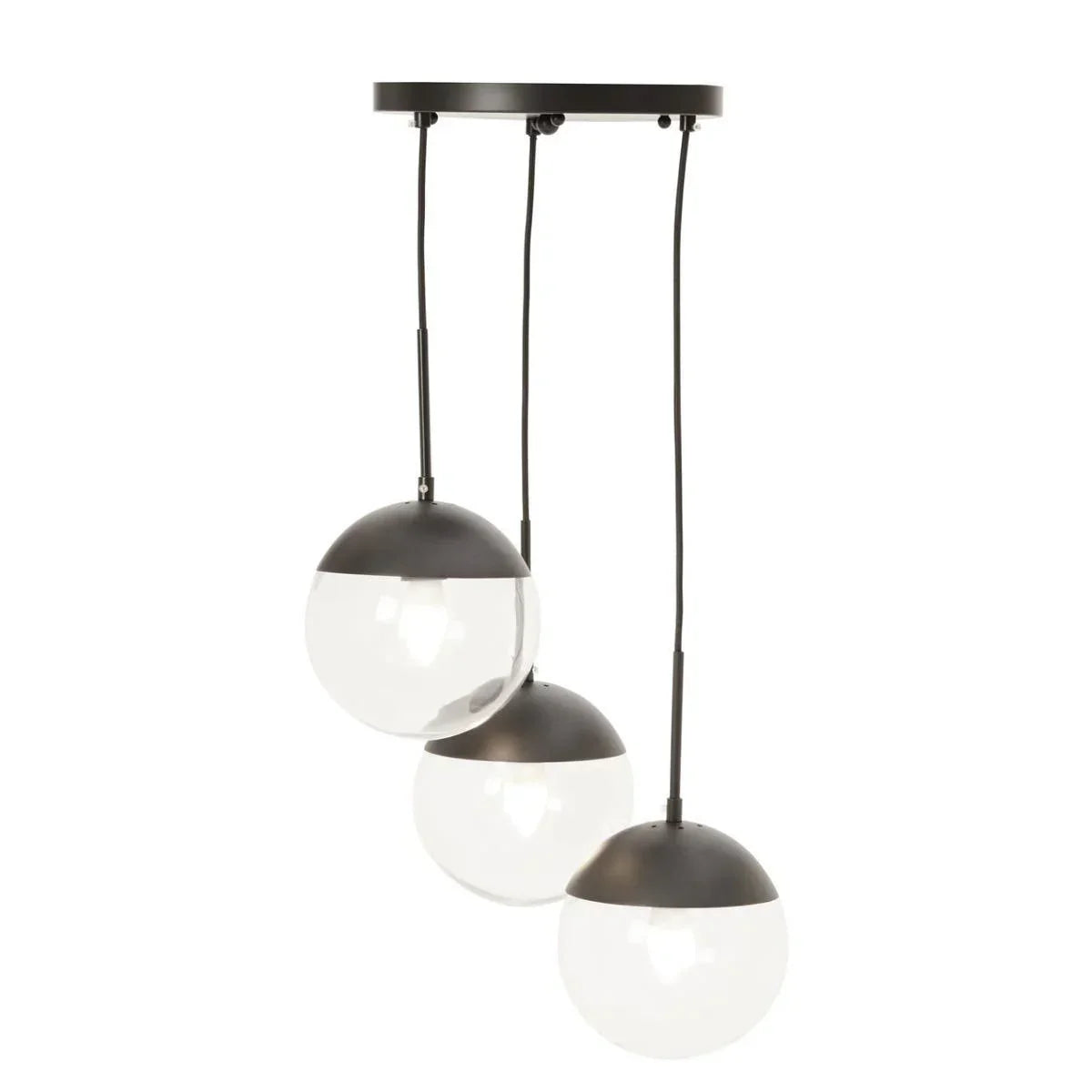 Modern ceiling pendant light with three black and white glass globe shades