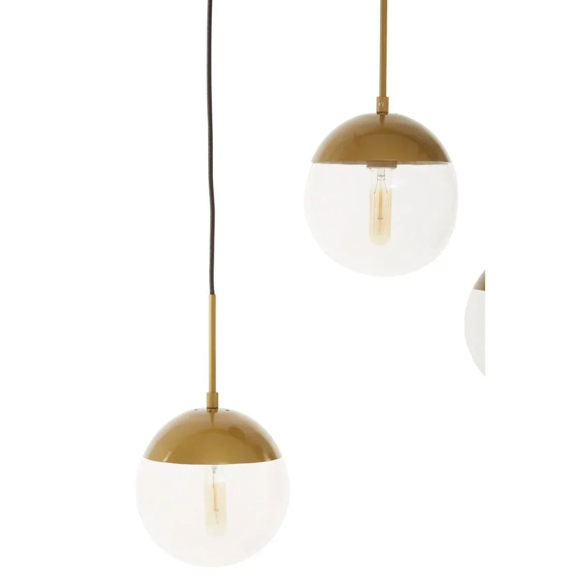 Modern pendant light with gold half dome and clear glass globe shade