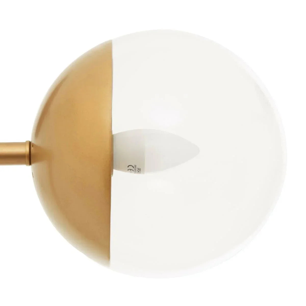 gold and white globe wall light with frosted glass shade