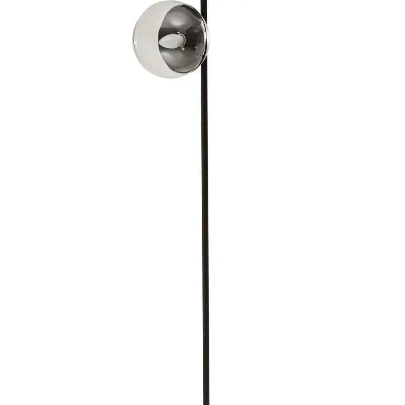 Modern floor lamp with two black and white globe shades and marble base