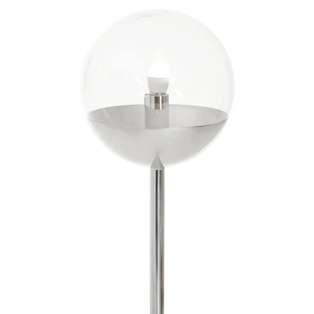 Modern floor lamp with clear glass globe shade and chrome base