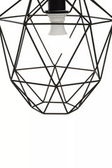 Geometric metal pendant light shade with exposed bulb, modern black wire frame design