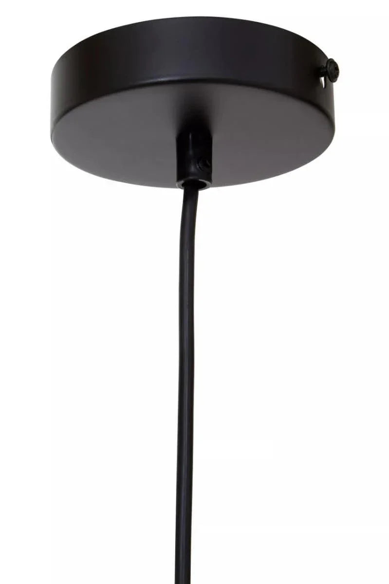 Black ceiling light fitting canopy with attached electrical cable, close up view