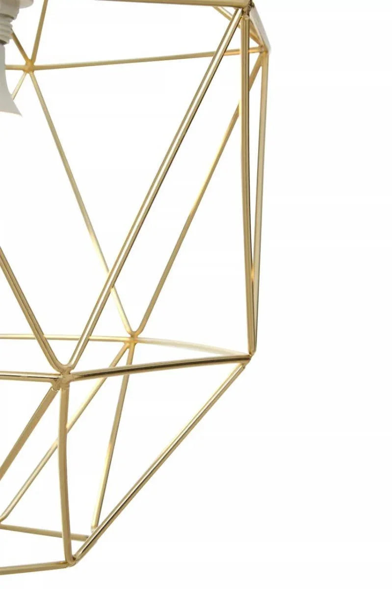 Gold geometric metal pendant light frame with open wire design