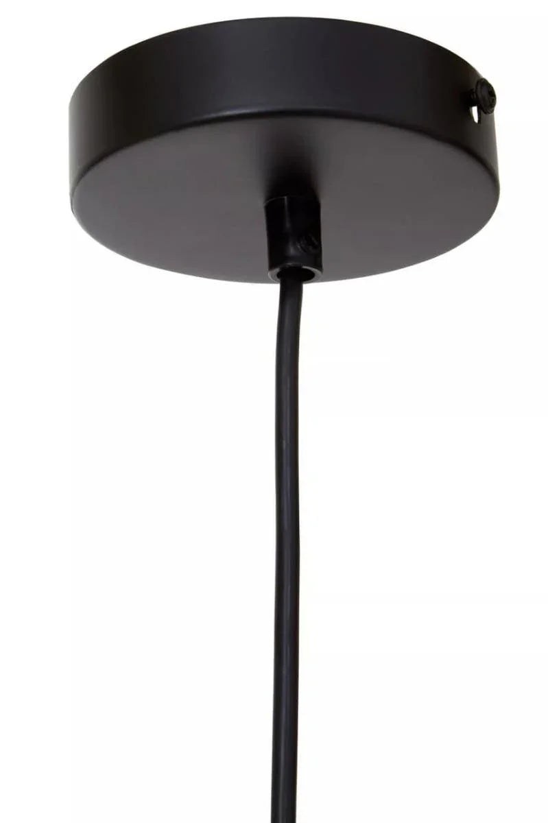 Black pendant light ceiling rose with hanging cord close-up