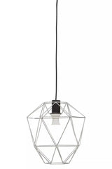 Geometric metal pendant light fitting with exposed bulb and black cord