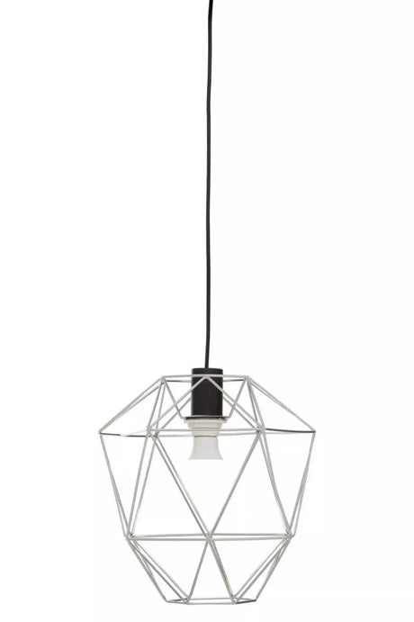 Geometric metal pendant light fitting with exposed bulb and black cord