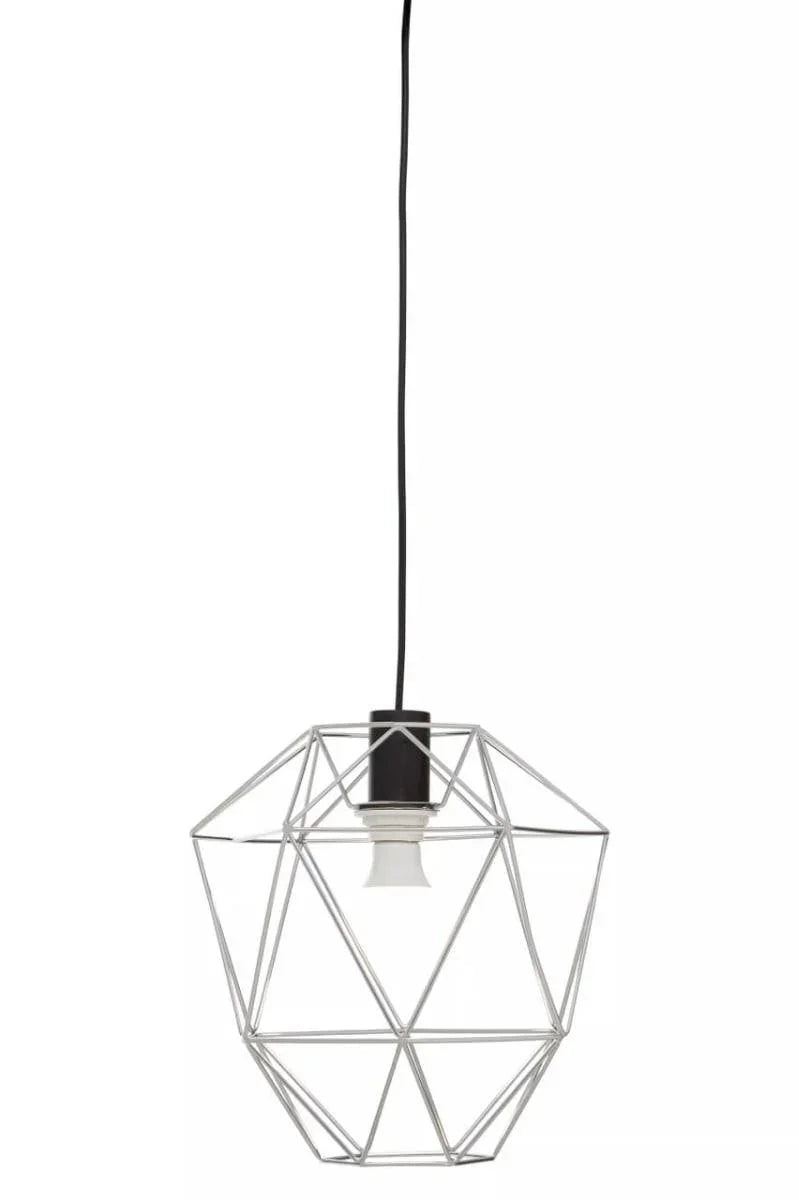 Geometric metal pendant light fitting with exposed bulb and black cord