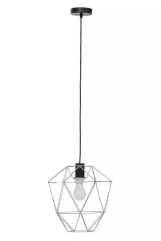 Modern pendant light with black ceiling rose and geometric metal wire frame shade